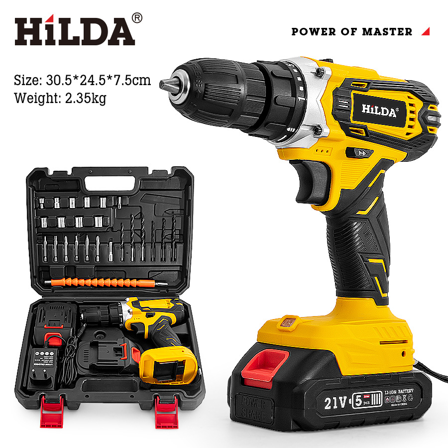 Nueva Hilda hilda recargable taladro de impacto batería de litio taladro manual destornillador eléctrico portátil doméstico accesorios