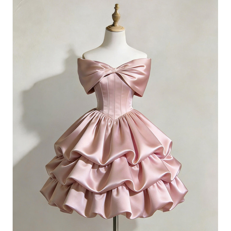 Pink One-Shoulder Short Evening Dress for Female Students, Coming-Of-Age Ceremony, Engagement, Socialite Party, Princess Dress, Annual Meeting Host