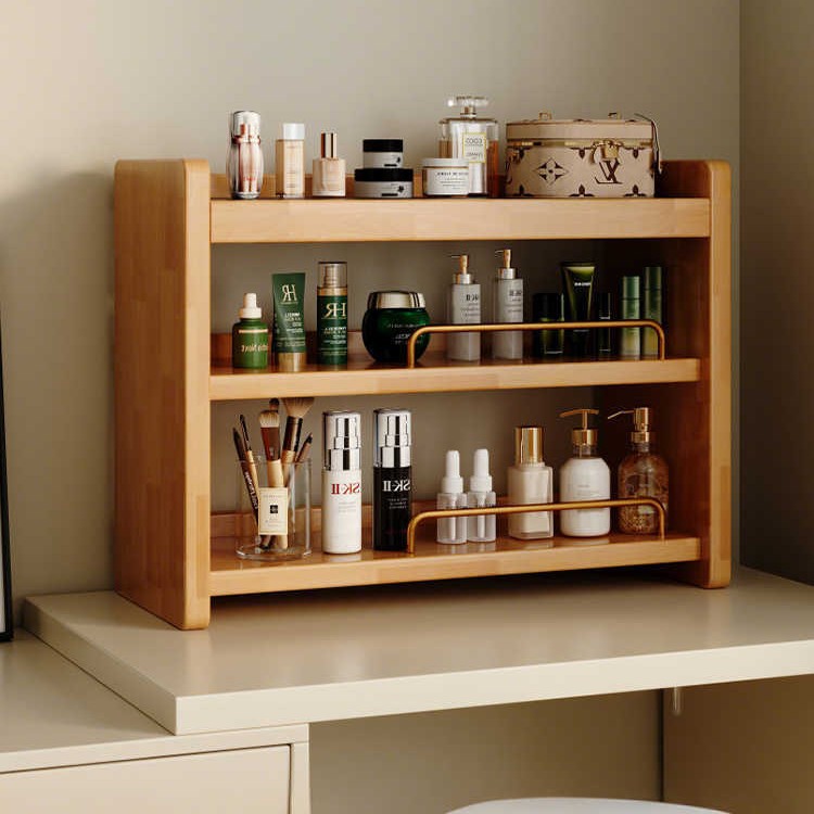 Caja de almacenamiento de cosméticos de madera sólida escritorio de alta sensación de tocador estante de productos de cuidado de la piel perfumes joyas gabinete de almacenamiento