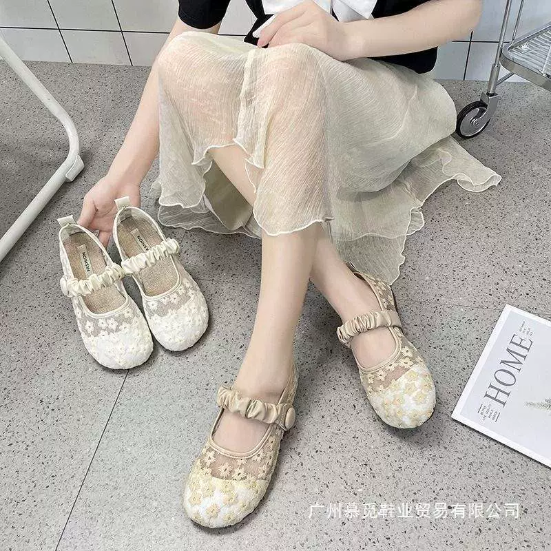 Новые летние туфли Мэри Джейн с вышивкой в ​​корейском стиле, туфли без шнуровки на низком каблуке, дышащие и легкие туфли на плоской подошве с круглым носком