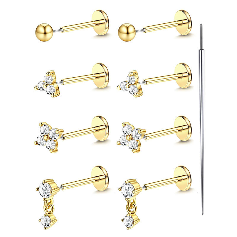 Silver pointed spike labret stud material detail