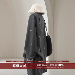 4U4U 灰色刺绣西装短裙两件套女春季新款韩系氛围感遮肉显瘦套装