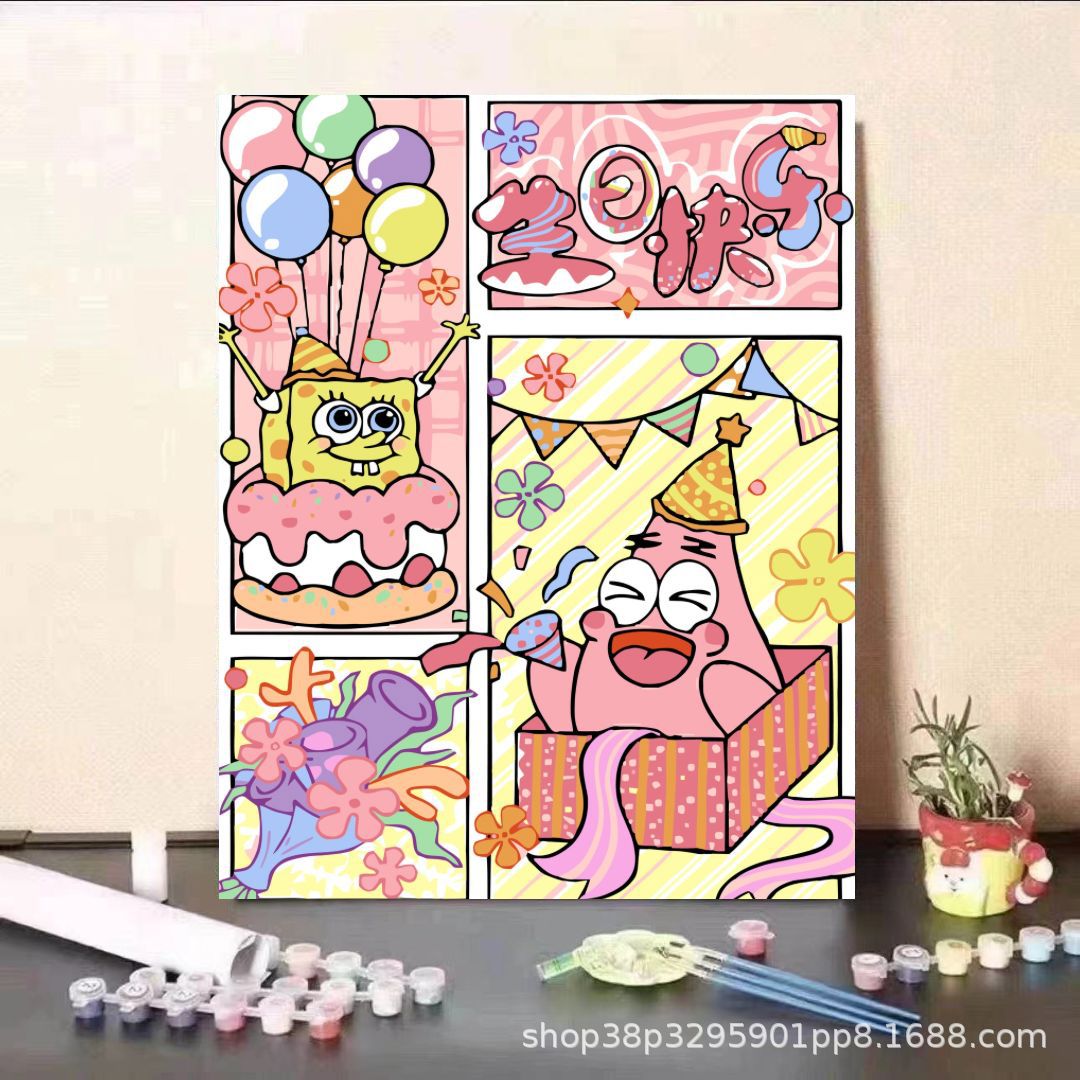 Pintura al óleo digital DIY dibujos animados para niños, estudiantes de Steele, pintura decorativa descomprimida, pintura animada