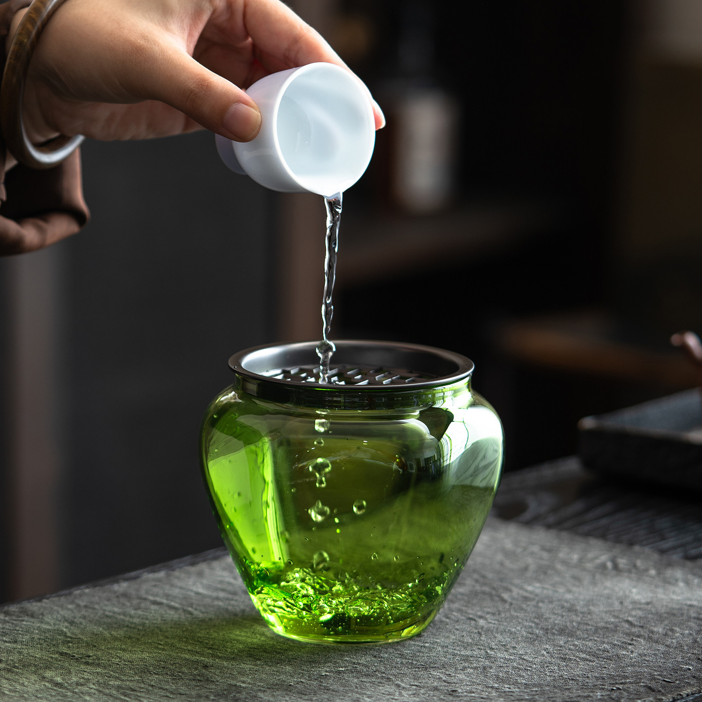 日式玻璃茶洗建水茶渣缸家用茶具配件茶渣过滤茶水盂水洗茶道茶具