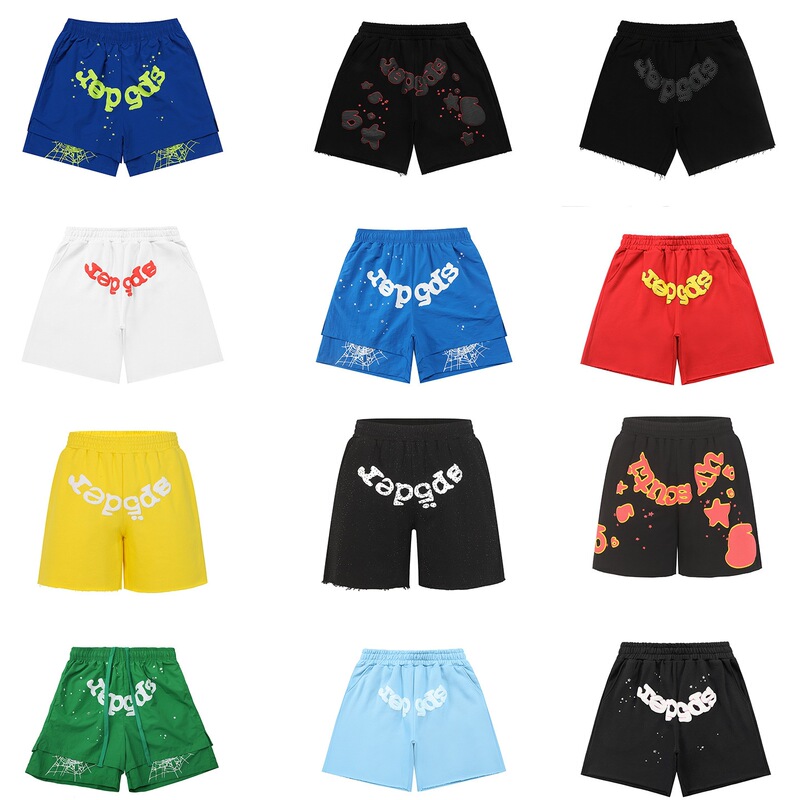 Trendy American Brand Sp5Der Spider Foam Letter Print Shorts for Men, Summer Loose Casual Sports Couple Shorts