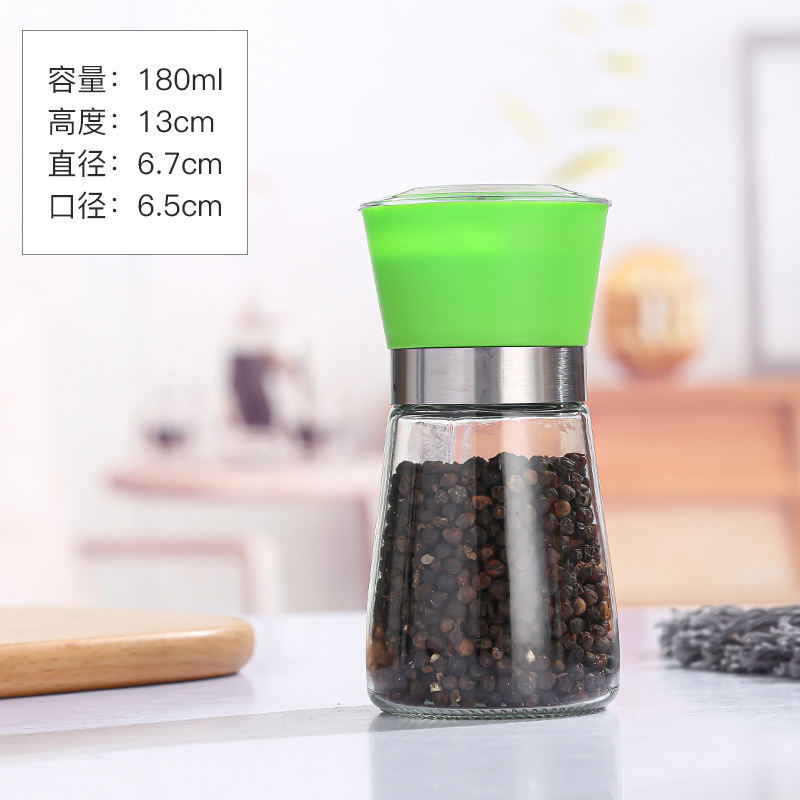 手動グラインダーブラックペッパーグラインダーボトル屋外バーベキューグラインダー家庭用ガラス調味料瓶ペッパーグラインダー|undefined