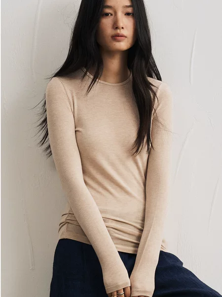 Tencel Modal Cashmere Bottoming Shirt Women's Autumn and Winter Slim Solid Color Skin Friendly T-Shirt High-End Light Luxury Knitted Shirt