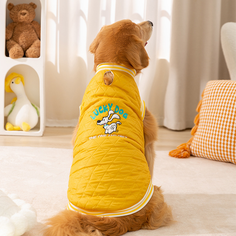 Amarillo inglés de algodón de algodón gran perro chaleco de algodón sin mangas dos pies engrosado otoño y invierno puede traer ropa de perro