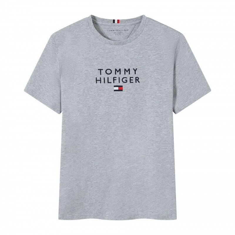 Tommy トミー サマー メンズ ラウンドネック レター Tシャツ 半袖 スリム 刺繍 トップス カジュアル 万能 スポーツ コットン|undefined