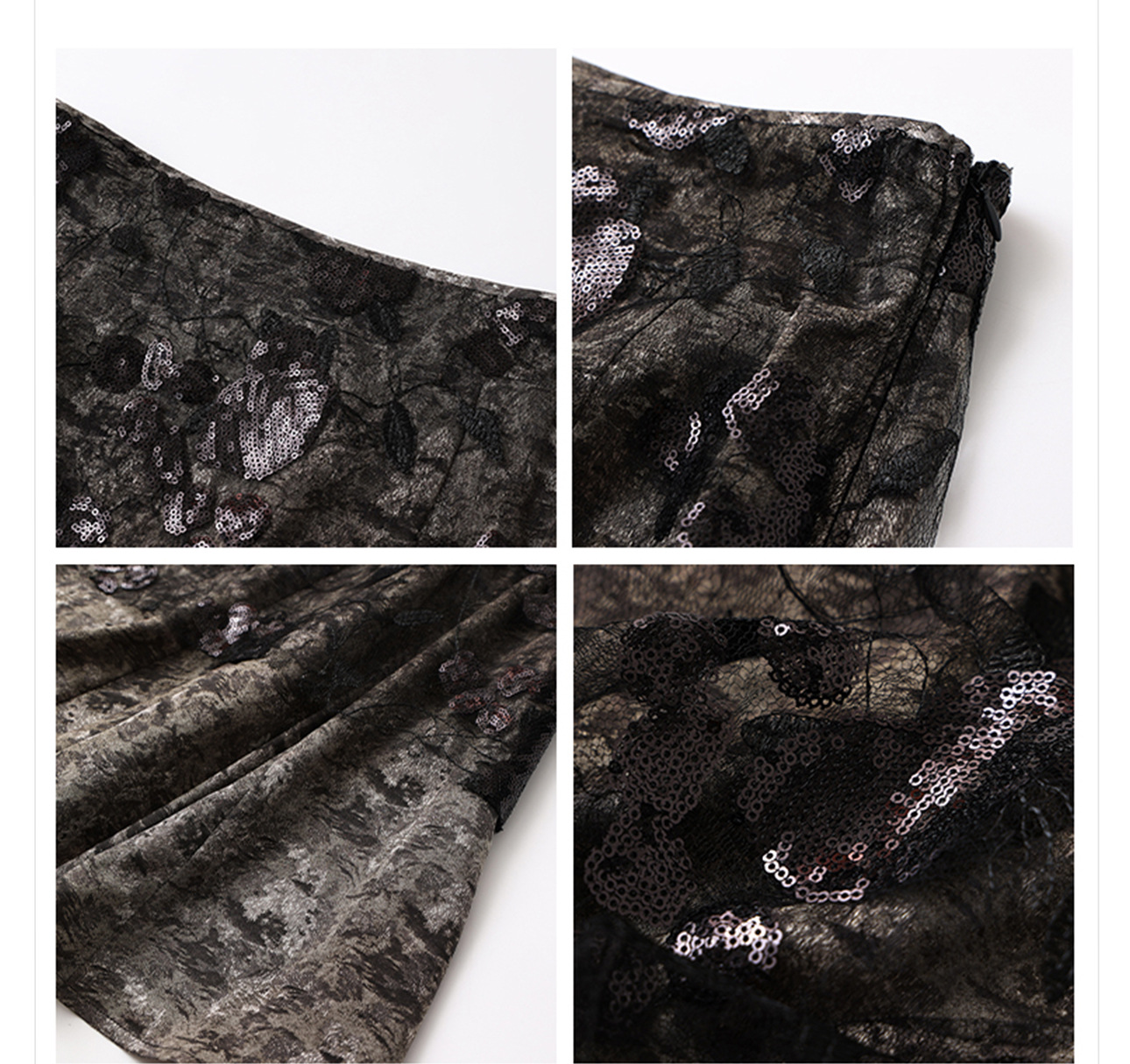 Bộ vest nữ phong cách Trung Quốc mới mùa hè 2026, thêu sequin, chân váy ngắn và áo vest — Chân váy màu trắng be, Chân váy đen cao cấp, Gilê đen cao cấp, Gi lê màu trắng be chi tiết 41