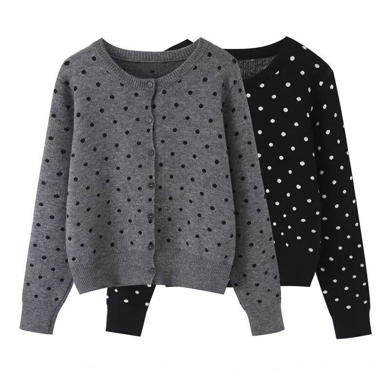 Myst&Za Cross-Border Women's Clothing Polka Dot Knit Cardigan Layered Design Versatile Slimming Short Top Jacket