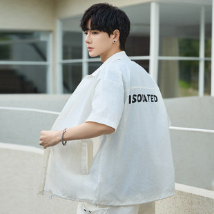 Men's Short-Sleeved Shirt Suit Cargo Shorts Two-Piece Summer New Casual Top Jacket 3387
