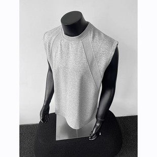 American Style cleanfit Stitching Vest Men's Summer Outer Wear Heavy Space Cotton Sleeveless T-shirt Shoulder Sports Waistcoat