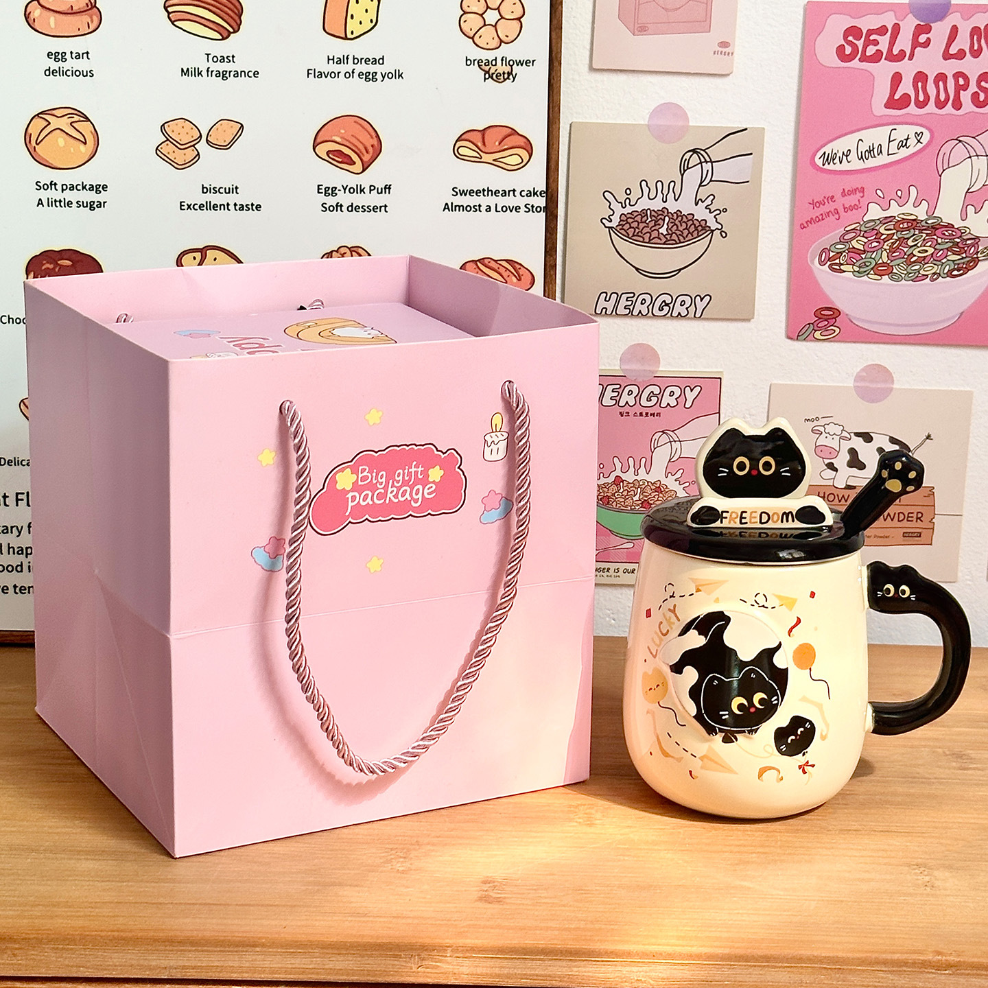 Cute gato cerámica taza con cubierta taza de cuchara de taza de agua de alto valor para niñas taza de regalo de cumpleaños casera taza de pareja