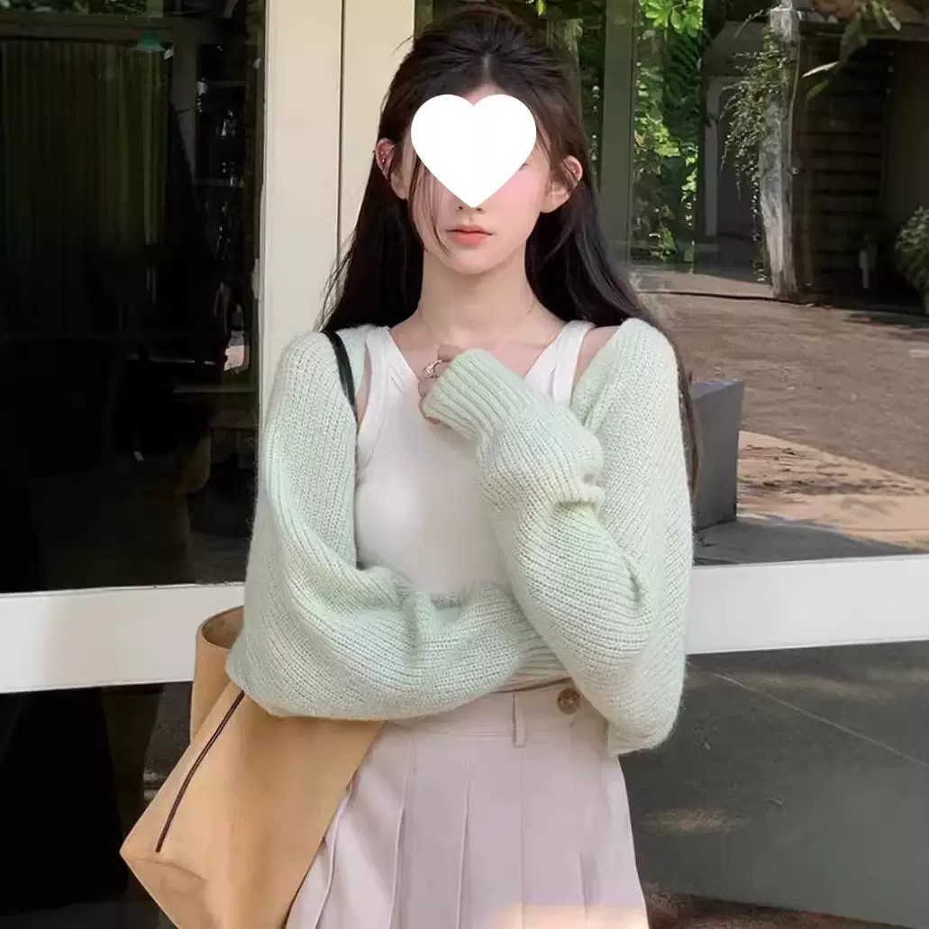 2025春秋短款针织开衫女百搭甜美毛衣外套宽松长袖外搭针织衫上衣