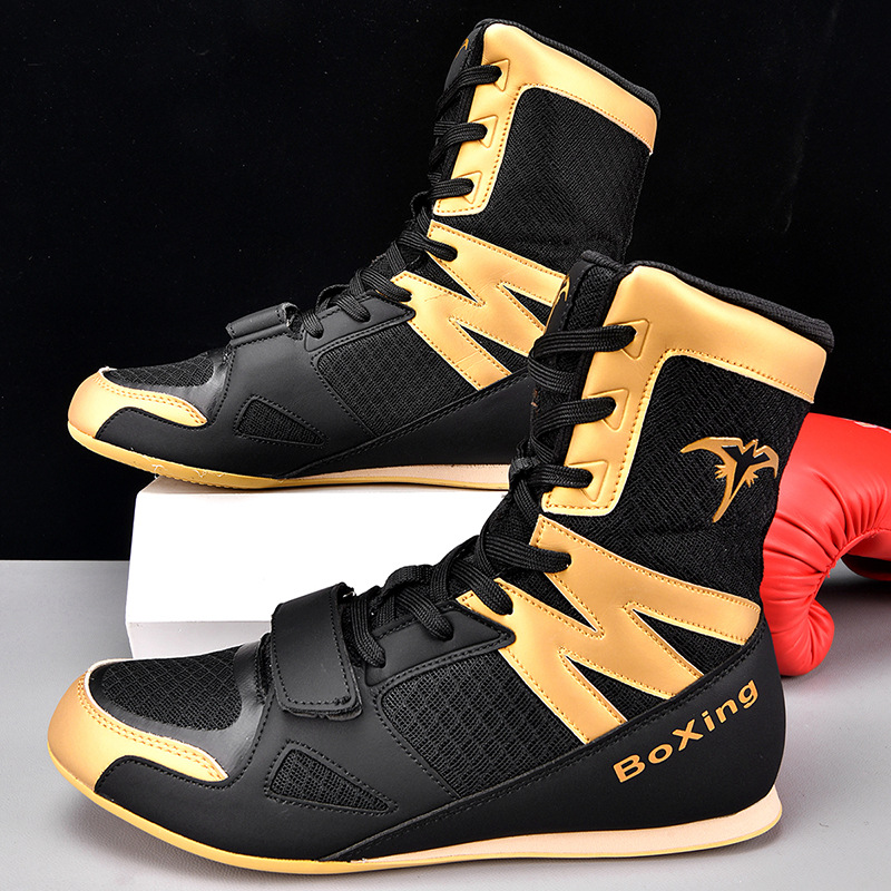 Explosiones transfronterizas para hombres adultos nuevos zapatos de boxeo zapatos de lucha libre resistentes al desgaste de color sólido de alta explosión zapatos de lucha libre de boxeo largo