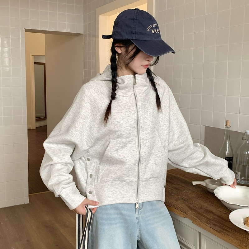 秋季休闲连帽卫衣外套女宽松显瘦2025新款时尚纯色拉链开衫上衣女|undefined