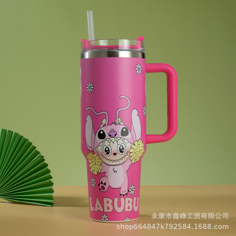 クロスボーダー Amazon Labubu 40oz 第二世代ステンレス鋼断熱カップ漫画ハンドルストローカーカップ|undefined