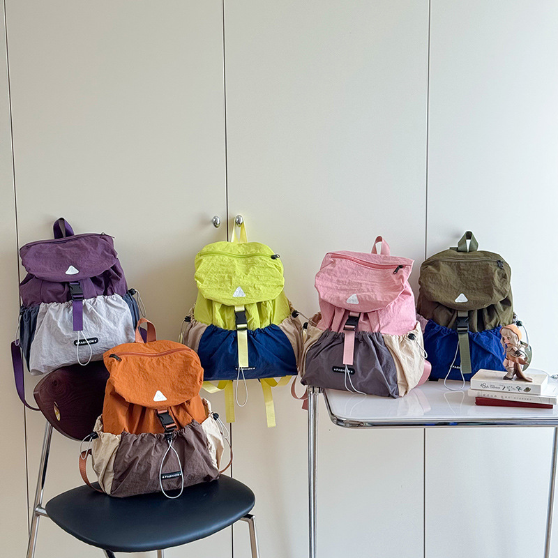Korean Ins High-Appearance Color-Blocking Children's Backpack Dopamine Outdoor Casual Simple Travel Backpack for Boys and Girls