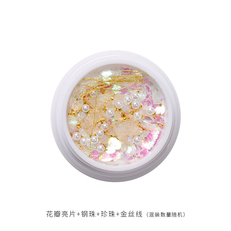 Nueva línea popular flor de cerezo lentejuelas ultra-Delgado pétalos todo partido chica corazón perla hilo de oro mezclado DIY accesorios de uñas