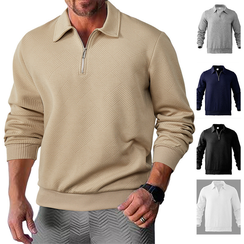 Cross-Border European and American Men's Spring and Autumn New Style Men's Short-Sleeved and Long-Sleeved Tops Half-Zip Jacquard Lapel Sweatshirt Cross-Border European and American Men's Spring and Autumn New Style Men's Short-Sleeved and Long-Sleeved Tops Half-Zip Jacquard Lapel Sweatshirt
