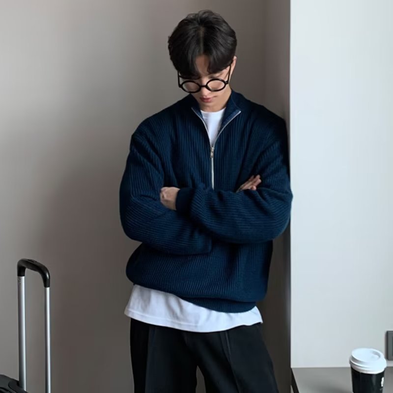 韓国版の秋の半ファスナーの外はセーターの男性の格好が良いです。|undefined