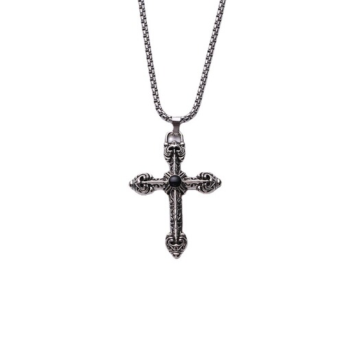 Vintage Cross Fashion Pendant Street Trend Hip-Hop Versatile Necklace for Men and Women Titanium Steel Knit Chain