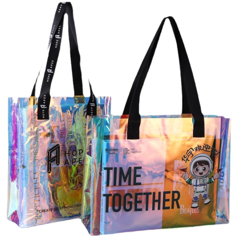 Bolsas láser personalizadas logotipo de patrón de colorido bolsas de mano transparentes bolsas de jalea bolsas de PVC 38 bolsas de regalo