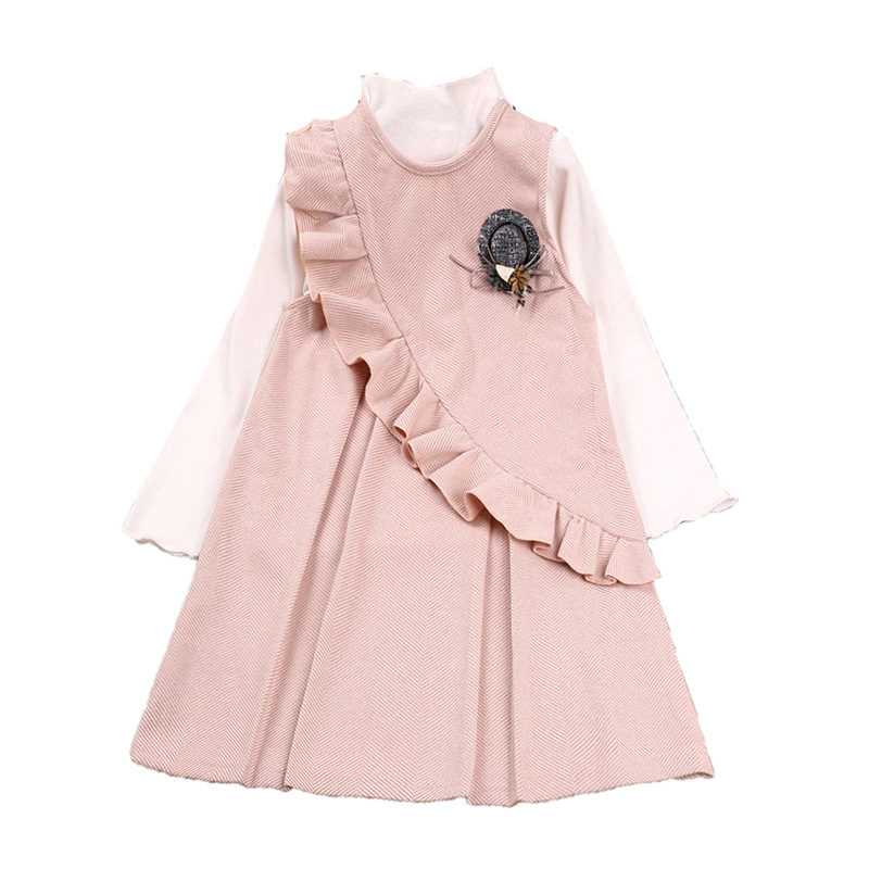 Set primavera e autunno edizione coreana Top lavorato a maglia a maniche lunghe per bambina con gonna con cinturino Abbigliamento per bambini_voghion.com