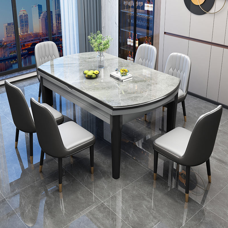 Mesa de comedor de pizarra de roca combinación de mesa de comedor de lujo simple y ligera mesa de comedor para el hogar tamaño pequeño mesa redonda plegable retráctil al por mayor