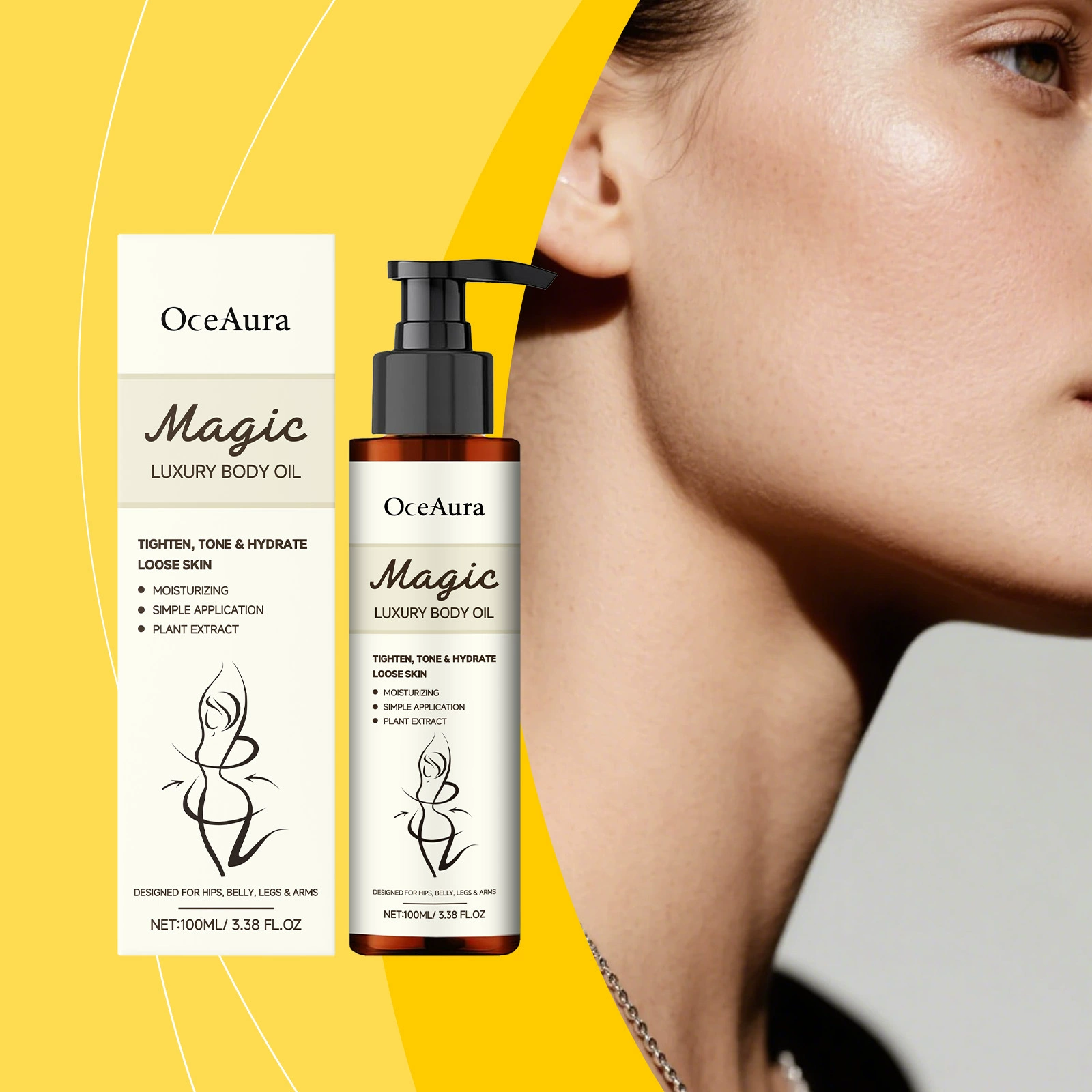 Эластичное масло для тела OCEAURA увлажняет и увлажняет, повышает эластичность кожи и питает масло для ухода за телом.