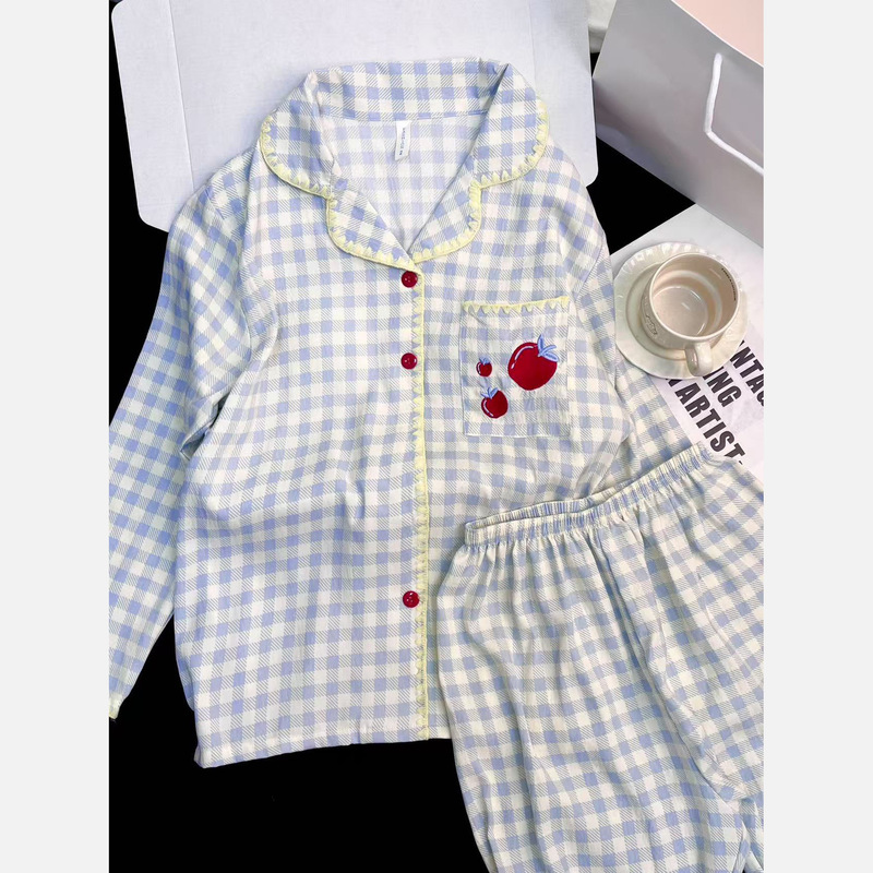 睡衣女款长袖长裤带胸垫春秋季2025年新款卡通可爱翻领家居服套装|undefined