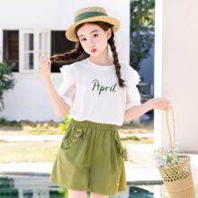 女童套装2026新款夏季套装韩版中大童女孩洋气纯棉T恤短裤两件套