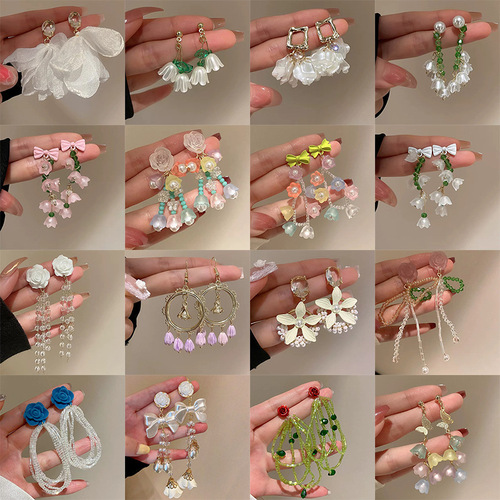 Silver needle sweet super fairy flower tassel earrings Internet celebrity temperament fashion girl earrings earrings Korean new earrings
