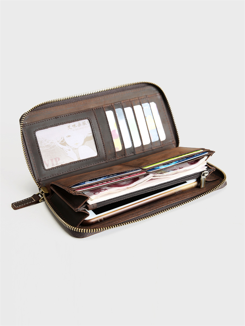 Retro leather long capacious wallet
