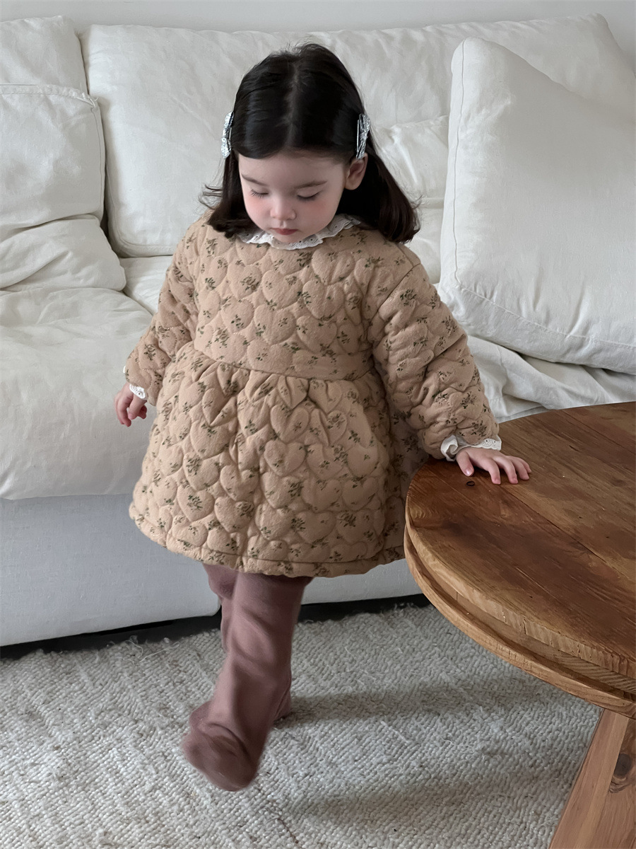 Ropa de otoño e invierno para niños engrosados ropa para niños coreanos 2024 ropa para bebés niñas vestido floral traje de pantimedias invierno image 4