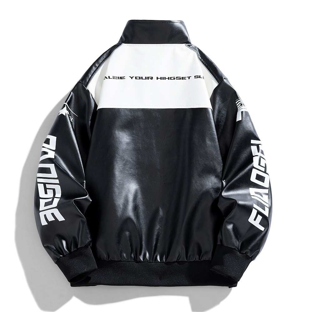 Street Trendy Fashion Stehkragen Casual Frühling und Herbst Neue Lose Herren Motorrad Lederjacke_voghion.com