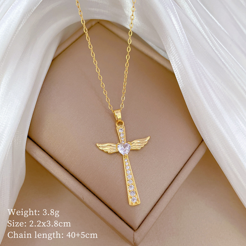 Gorgeous Diamond Cross Necklace For Women Versatile Titanium Chain_voghion.com