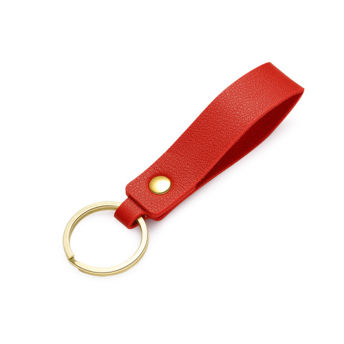 pu leather Korean version creative simple keychain metal pendant leather rope key pendant embossed ogo