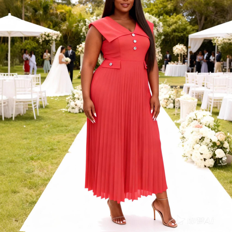 Am040310 Light Luxury and Elegant Style V Neck Sleeveless Pleated Skirt Formal Occasion Large Size High Waist Dress Dresses Am040310 Light Luxury and Elegant Style V Neck Sleeveless Pleated Skirt Formal Occasion Large Size High Waist Dress Dresses