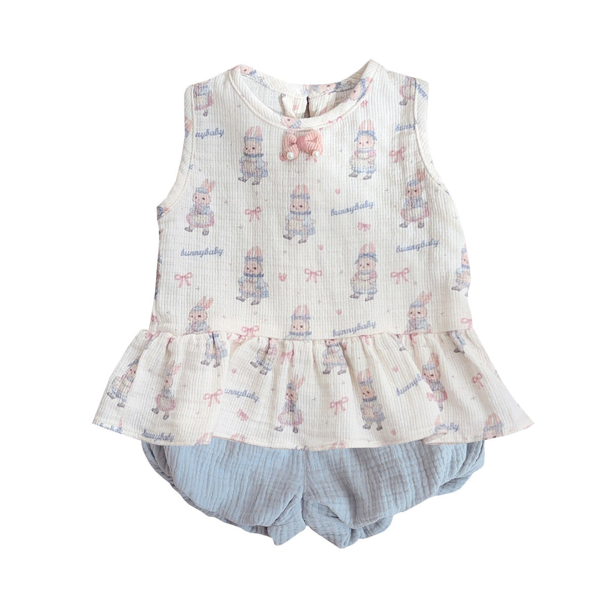 2025 verano bebé estilo occidental pequeño traje sin mangas chaleco bebé linterna pantalones cortos fuera ropa de protección solar traje de tres piezas