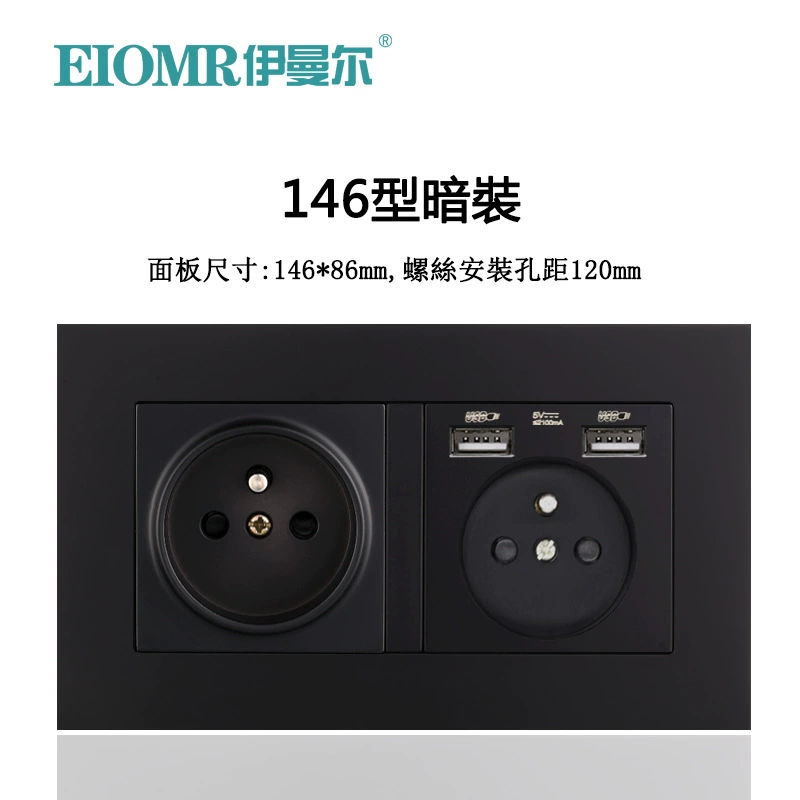 Dual European socket panel 16A, dual USB charging, multiple finishes (German/French, glass/metal)
