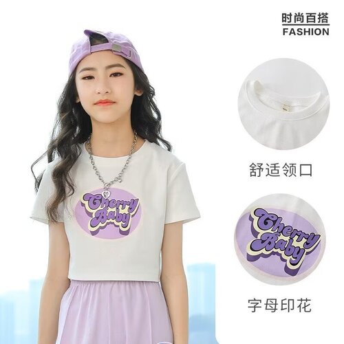 Kids' T-shirt Short Sleeve High-Waist Large Children's Street Dance Summer Navel Top Girl Fitted Summer Outfit Half Sleeve