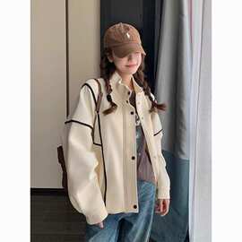 新款学院风森系开衫卫衣女立领棒球服外套秋冬季拼接夹克上衣