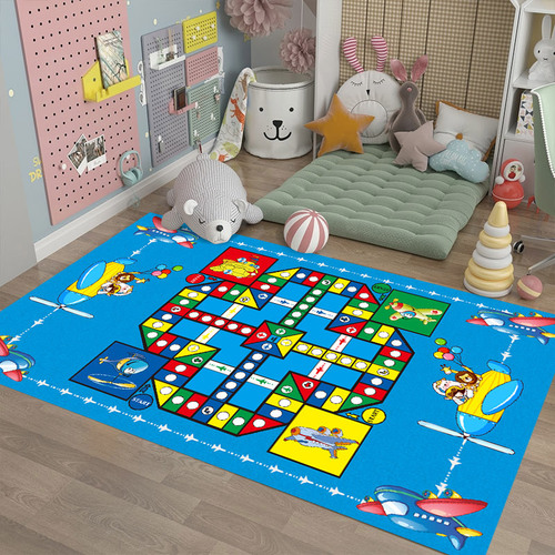 Cartoon Flight Chess Rugs with Numbers Game Mat, Thick Large Size for Children, Infant Crawling Mat for Living Room Coffee Table Rugs