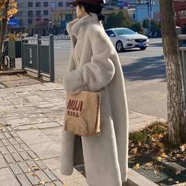 跨境环保皮毛一体大衣女冬季韩版水貂绒中长款加厚加棉毛毛绒皮草