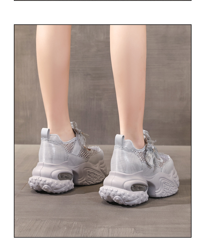 Giày sneaker nữ đế dày tăng chiều cao thoáng khí lưới thể thao — màu trắng chi tiết 13