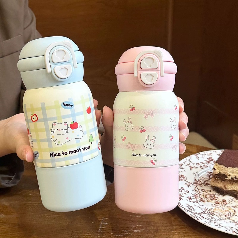 新款ins儿童卡通保温杯宝宝水杯带吸管小孩三饮杯便携可爱水杯|undefined