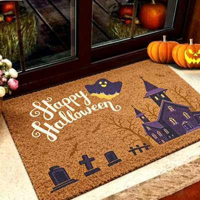 Avtomobil döşəmə paspasları — Cross-Border Halloween Decoration for Entrance Doors - zx-halloween-moment-h35-3040-silk-circle-without-overlocking