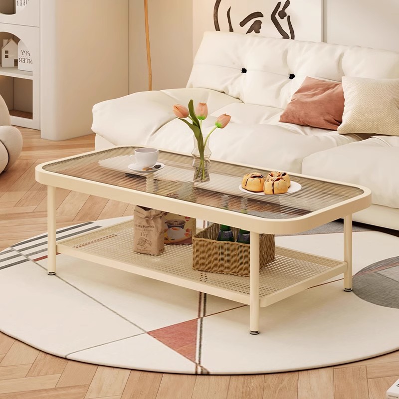 Mesa de té de vidrio sala de estar doméstica 2025 nuevo tipo de casa pequeña moderna simple cuadrada mesa creativa de viento crema mesa de té
